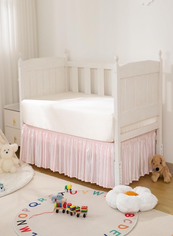 Counfeisly Blush Pink Satin Crib Bed Skirt, 52" x 28" with 14" Drop Silky Soft Baby Crib Skirt for Baby Girls or Boys, Fit for Standard Crib & Toddler Bedding - Image 2